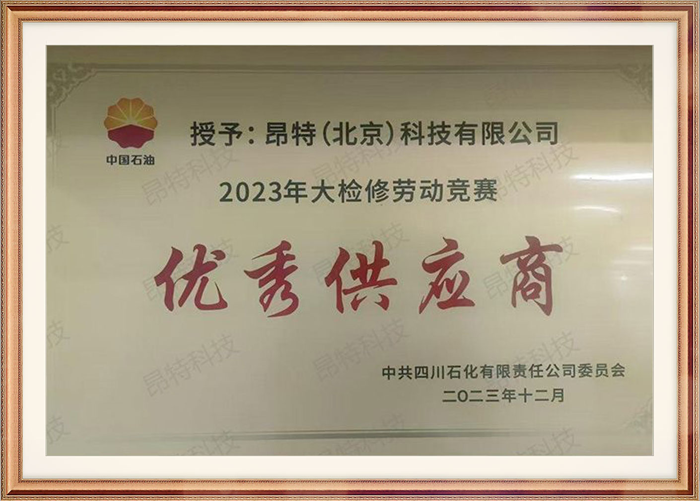 四川石化2023年优秀供应商